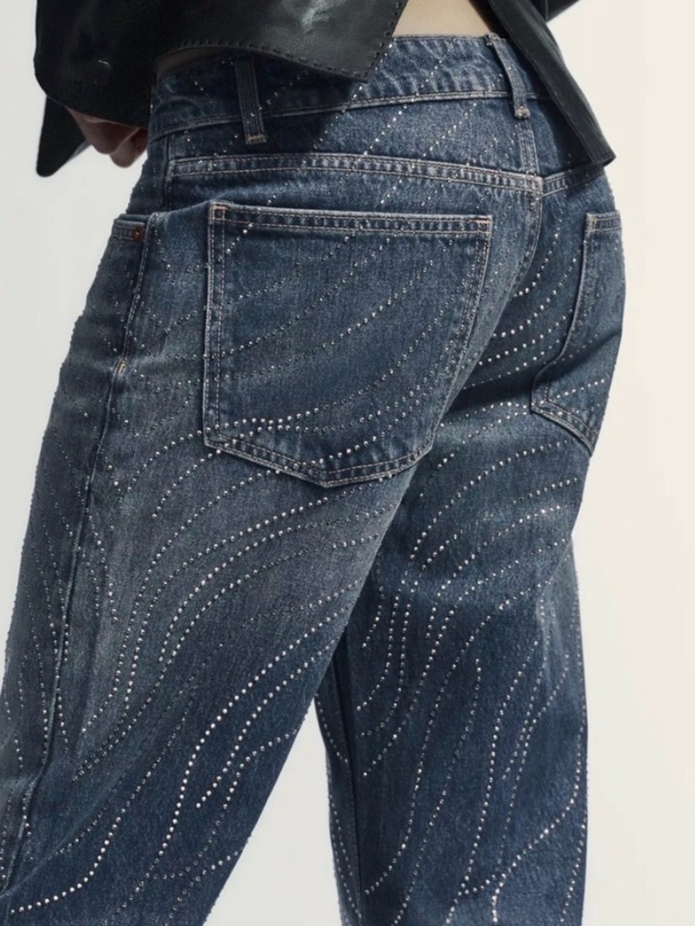 Zara TRF Low Rise Wide Leg Rhinestone Jeans Blue NWT